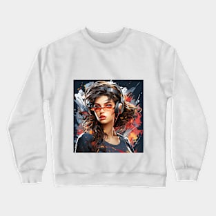 Cyberpunk Girl Lost in Music Crewneck Sweatshirt